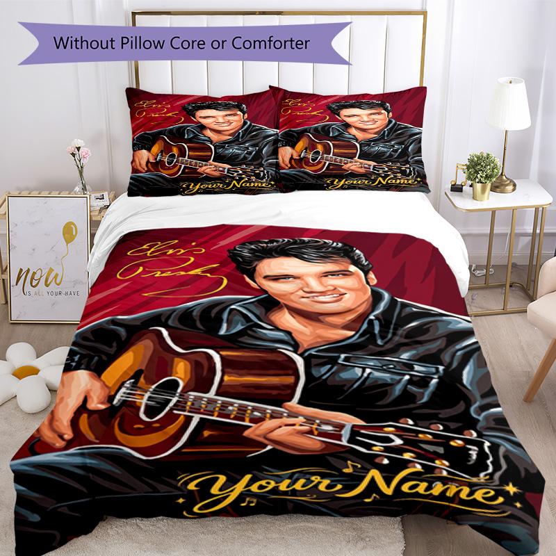 Elvis Presley Customizable Name Bedding Set Perfect for Decorate room Breathable Duvet Cover Custom Room Decor Christmas, WeddingPerfect