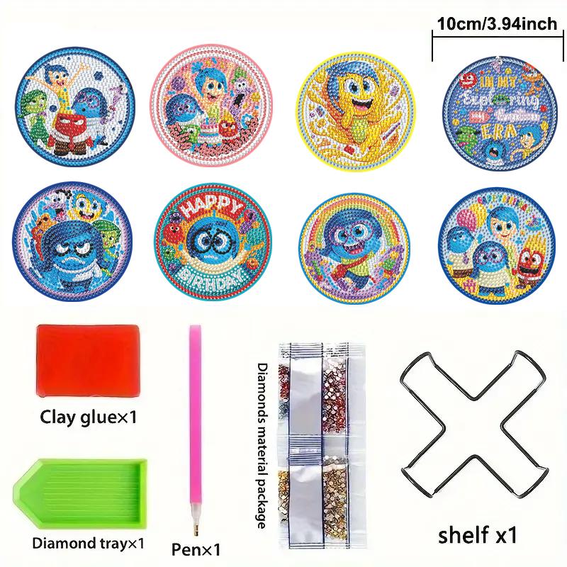 

8pcs/Set DIY Diamond Painting Coasters with Holder Anti Slip Wood Drip Mats Crystal Rhinestones Diamond Art Coasters for Adults