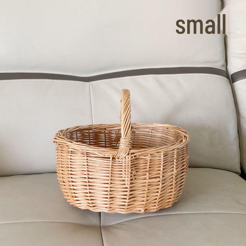 Плетеная ивовая маленькая корзина для пикника - Сумка из бамбука ручной работы, ротанговая дорожная корзина