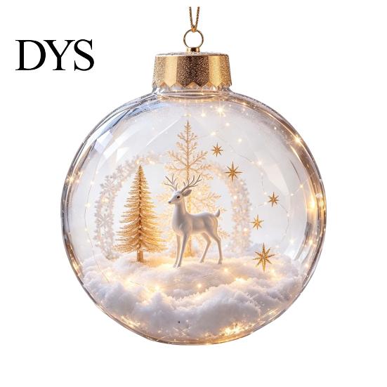 Clear Holiday Sphere Christmas Ball Ornament with LED Lights, Snow Scene Acrylic Theme Decorations Decor, Shatterproof Xmas Tree Hanging Seasonal