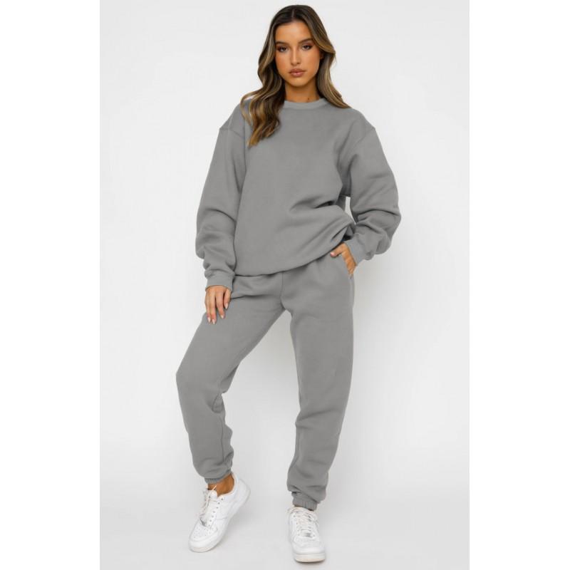 Womens Casual Tracksuit Long Sleeve Pullover Sweatshirt Pants Set Solid Color Sportswear