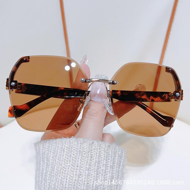 Frameless Sunglasses, Metal Trimmed Pc Textured Legs Simple Glasses Uv400