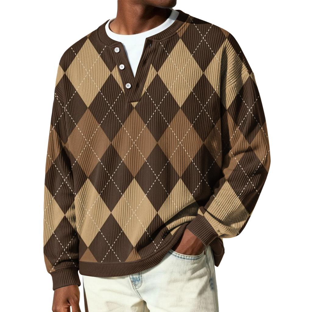 Herren Button-Down Kragen Langarm Rippstrick Pullover