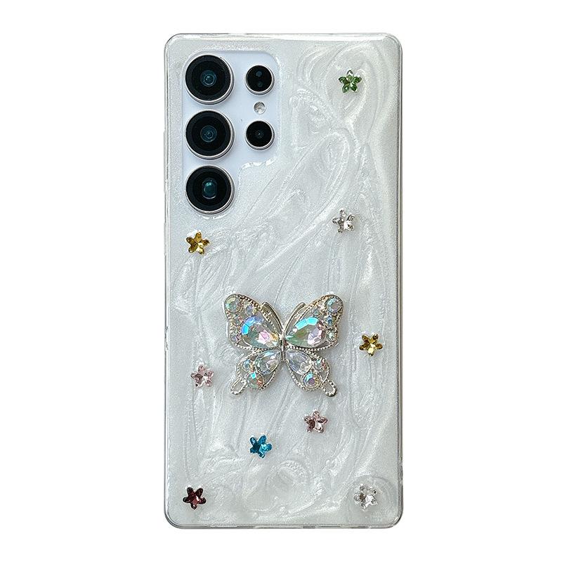 Compatible with Samsung S24 Ultra, S25, S23: Colorful Star & Butterfly Glitter Phone Case for Women