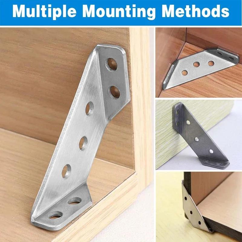 30/1set Corner Brackets Stainless Steel Furniture Angle Shelf Connector with Screws Cabinet Support Fixing Frame Corners Brace