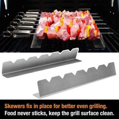 4Pcs/Set Skewer Holder Anti-slip Groove Stainless Steel Heavy Duty Long BBQ Tools Food Grade Barbecue Grilling Shish Kabob Rack Outdoor Supplies