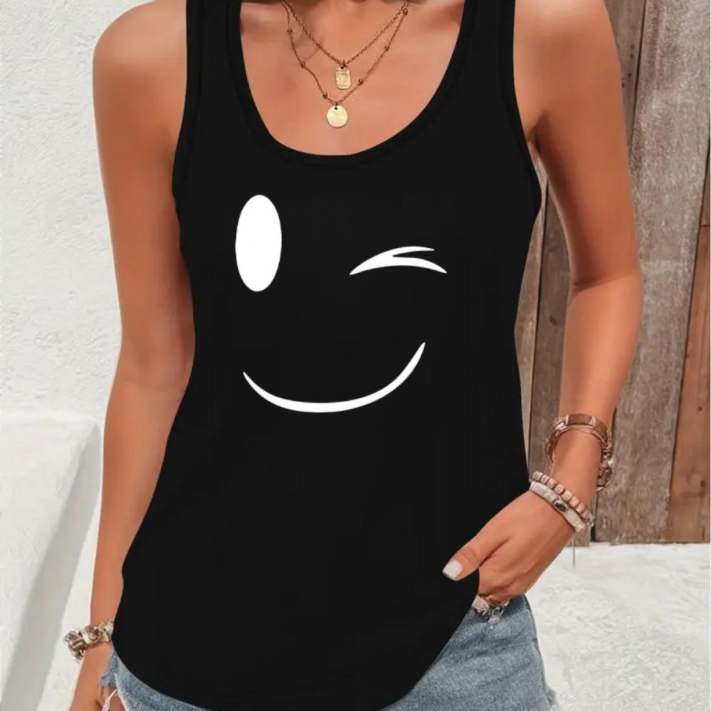 Loose Plus Size Wing Pattern Printed Round Neck White Vest Summer Casual Sleeveless Top Women's Clothing
