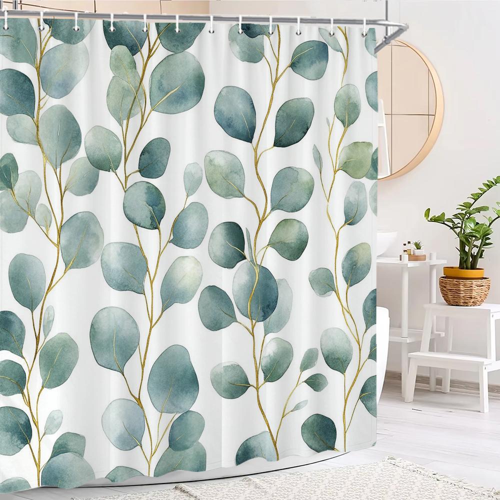 Modern Botanical Leaf Shower Curtain, Floral Plant Bathroom Decorative Shower Curtain, Polyester Shower Curtain With Hooks
