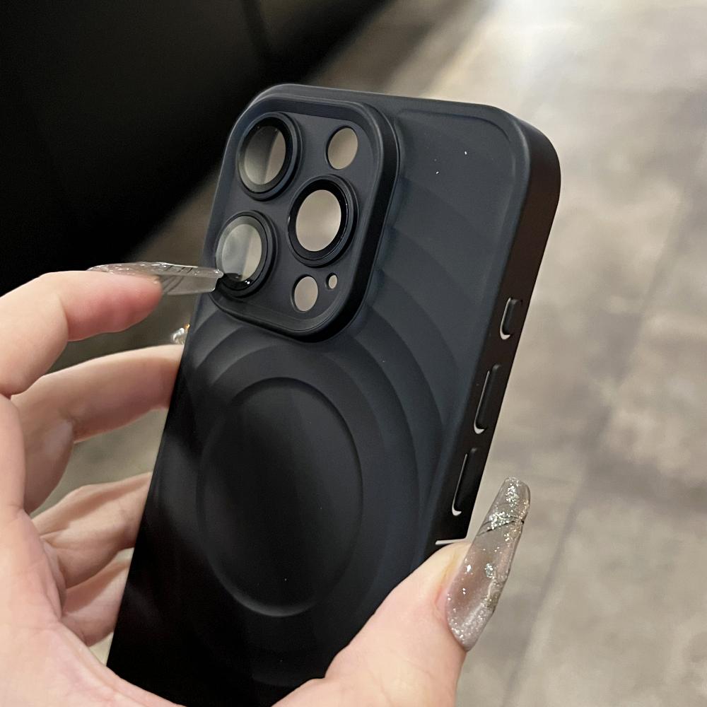 Luxury Wave Ripple Pattern Phone Case For iPhone 15 14 13 Pro Max Solid Color Lens Film Camera Protection Shockproof PC Cover