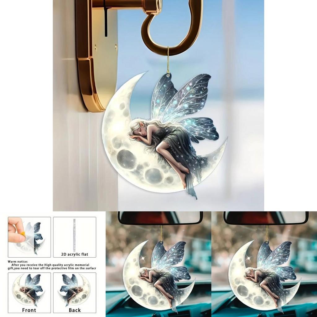 Acrylic Christmas Tree Flat Moon Elf Car Pendant With Clean Design For Celebratory Vehicle Decor