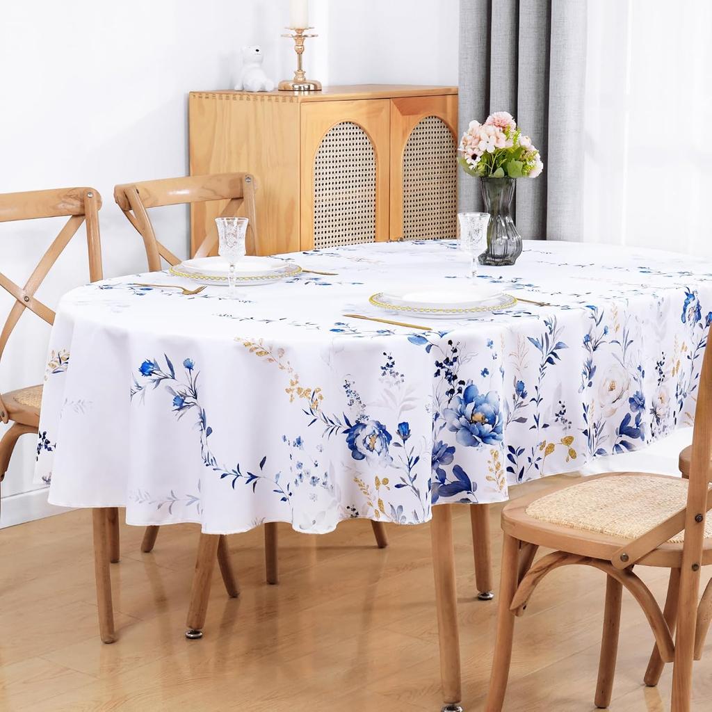 Floral Tablecloth Oval, Watercolor Wildflower Table Cloth, Spring Summer Waterproof Polyester Fabric Wrinkle Free Tablecloths for Outdoor, Picnic,
