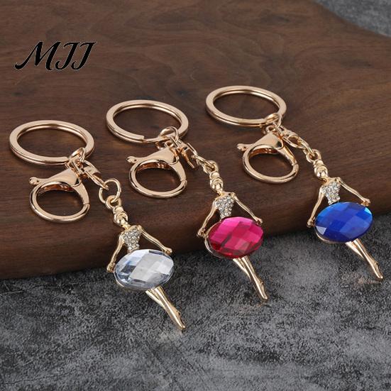 Bag Charm Zinc Alloy Keychain Pendant, Ballet Girl Shape Key Holder with Removable Imitation Gemstones Rhinestones, Easy To Install Lobster Clasp