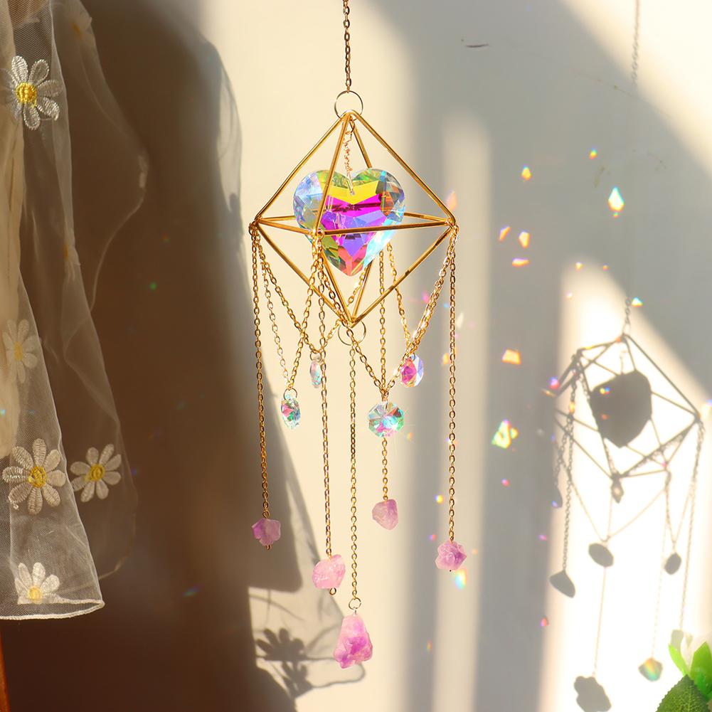Crystal Sun Catching Wind Chime Outdoor Prism Hanger Vintage Style Crystal Sun Catcher Energy Crystal for Outdoor Balcony Garden
