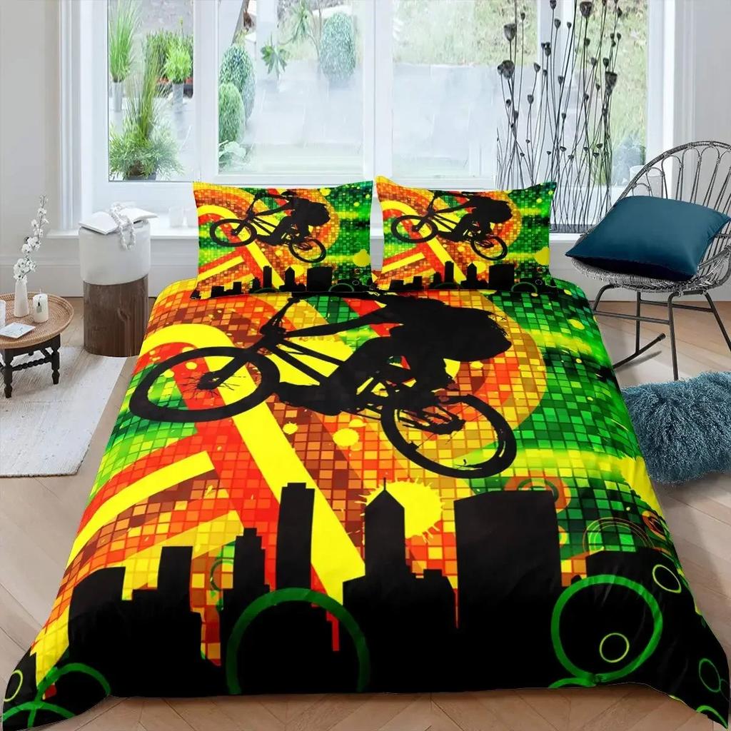 Bicycle Mountain Bike Sport Game Tie Dye Pattern Comfortable Duvet Quilt Cover Pillowcase Bedding Set Decoration Home Textile
