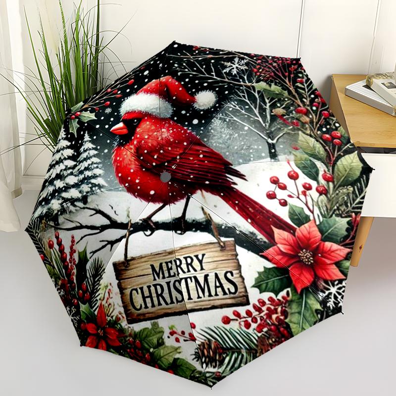 Christmas Cardinal Folding Umbrella Fashion Auto-Open Design 8 Iron Ribs Plastic Handle Foldable Sunshade Perfec Christmas Gift