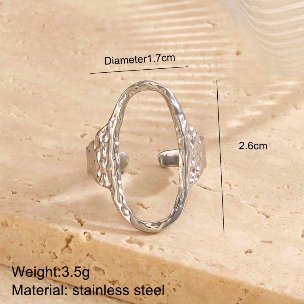 316L Stainless Steel Geometric Oval Rings for Women Men Punk Irregular Textured Open Ring High-Quality Waterproof Jewelry Gift