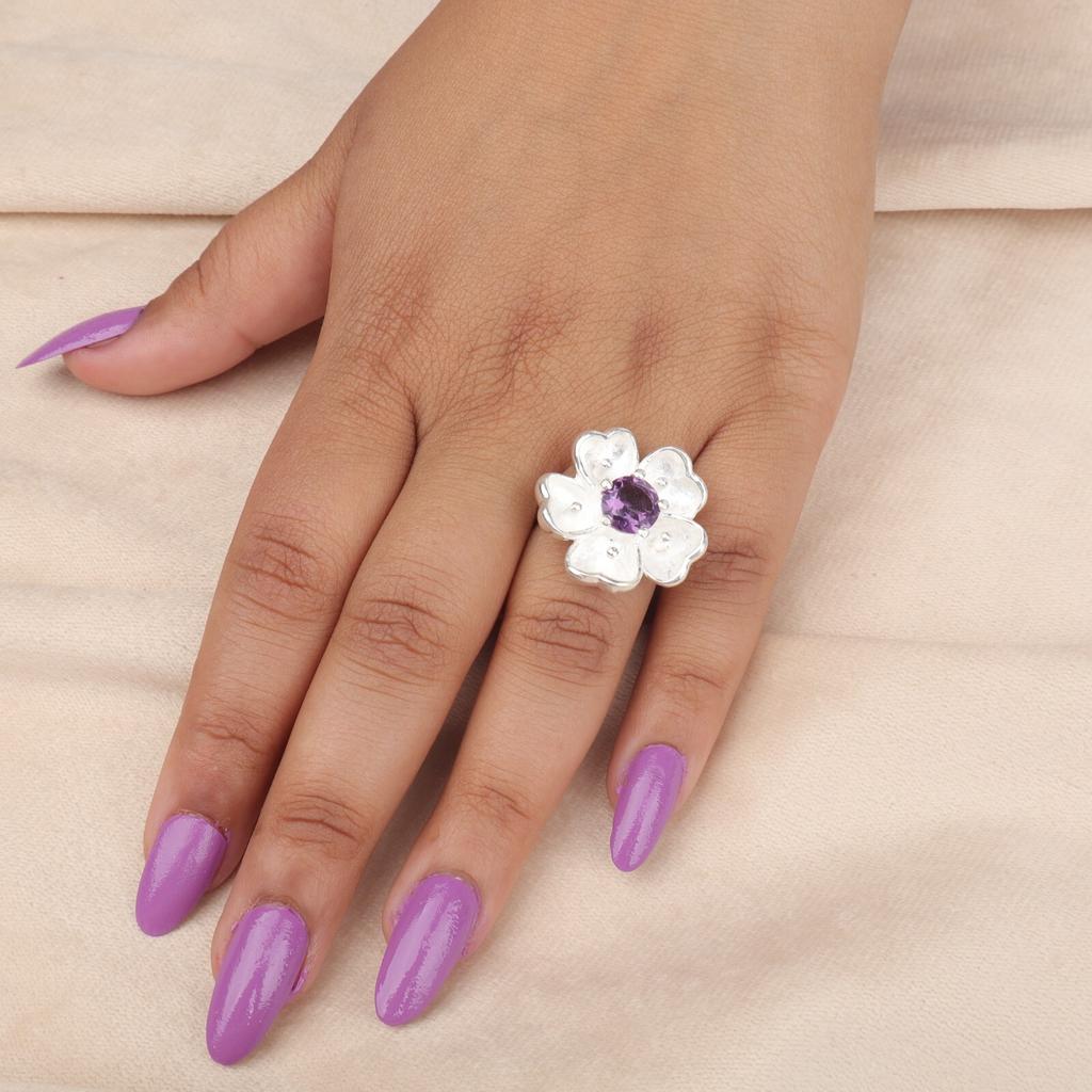 Natural Amethyst Gemstone 925 Sterling Silver Wedding Jewelry Ring Gift For Wife CZR-1-1