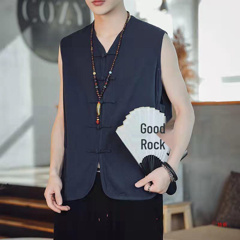 Men's Retro Linen-Cotton Sleeveless Waistcoat - Chinese Style Buttoned Vest