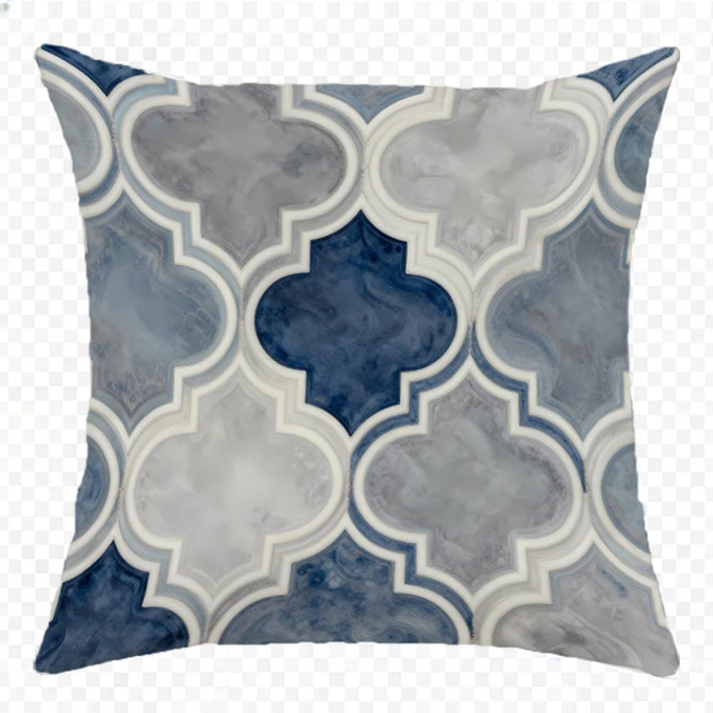Blue and Gray Geometric Pattern Doublesided Printed Pillow Cover Short Plush Suitable Living Rooms Bedrooms Throw Cushion Cover