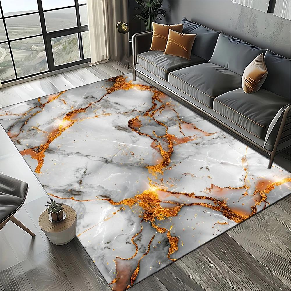 2025 New Style Fashion Marble Black White Gold Stone Carpet Rug for Living Room Bedroom Home Sofa Decoration,Non-slip Floor Mat