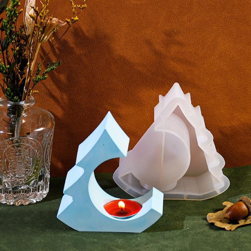 Candlestick Molds Silicone Crafts Mold House/Tree Shape Candle Stand Moulds Silicone Texture Ornament Molds for Candle