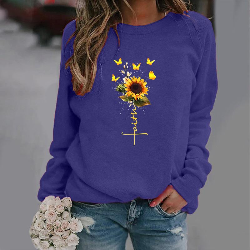 

Fashion Sunflower Butterfly Trend Crew-neck Hoodie Autumn Printed Blazer Streetwear Streetwear Women Sweatshirt Clothes XL