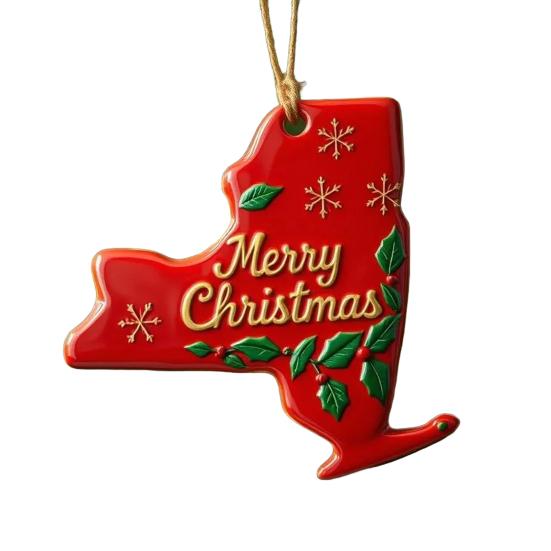 State Pride Christmas Pendant Merry Christmas In Golden Fonts U.S. States