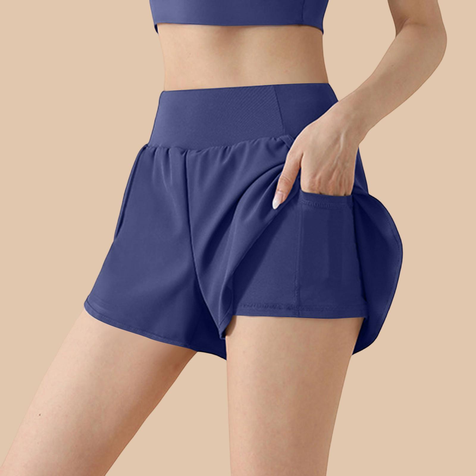 Women s High Waist Two-in-One Sports Shorts with Inner Layer Pocket Loose Fit Running Fitness Yoga Shorts for Activewear S