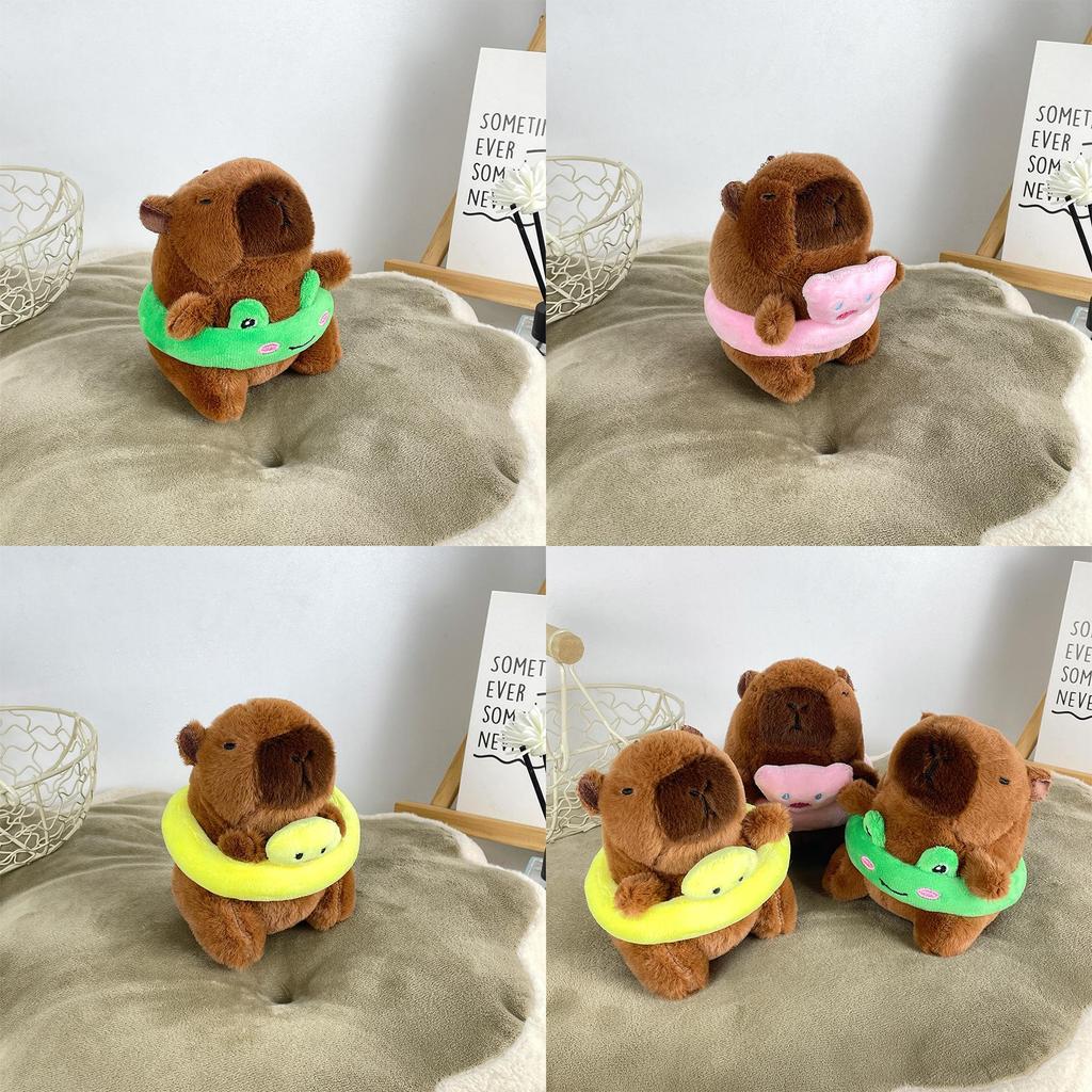Adorable Capybara Plush Toy Swimming Ring Keychain For Kids Featuring Cute Frog Design