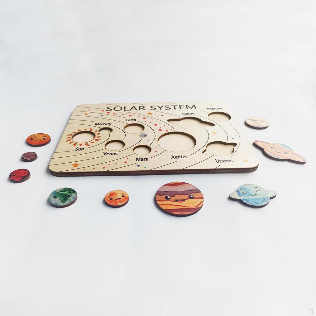 Wooden Solar System Puzzle Montessori Educational Toy Early Development Planets Jigsaw