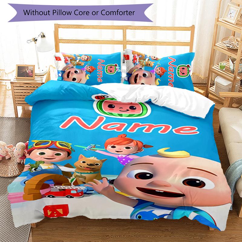 3pcs Custom Name CoComelon - Dance Party Bedding Set Duvet Cover Closure Includes 1 Duvet Cover & 2 Pillowcases for All Seasons Bedroom Decor