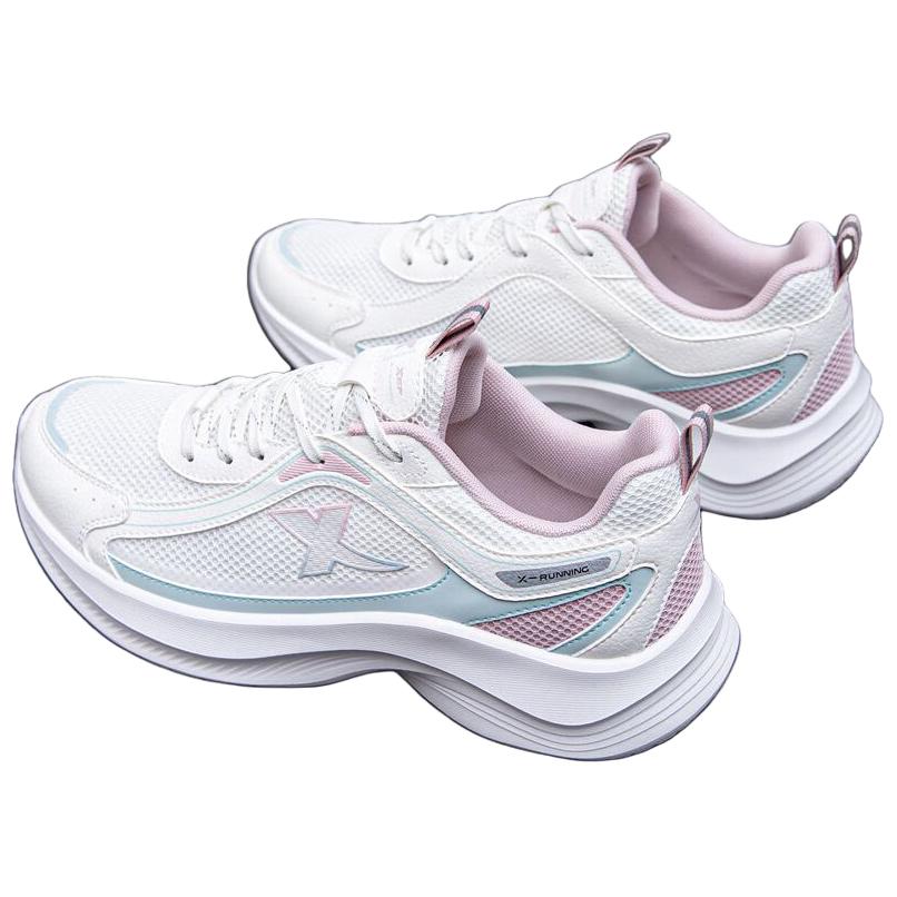 Xtep Jumping Shoes Sports Versatile Wear-Resistant Supportive Rebound Low-Top Casual Running Shoes Women Sneaker White Green Pink 875218110040-1