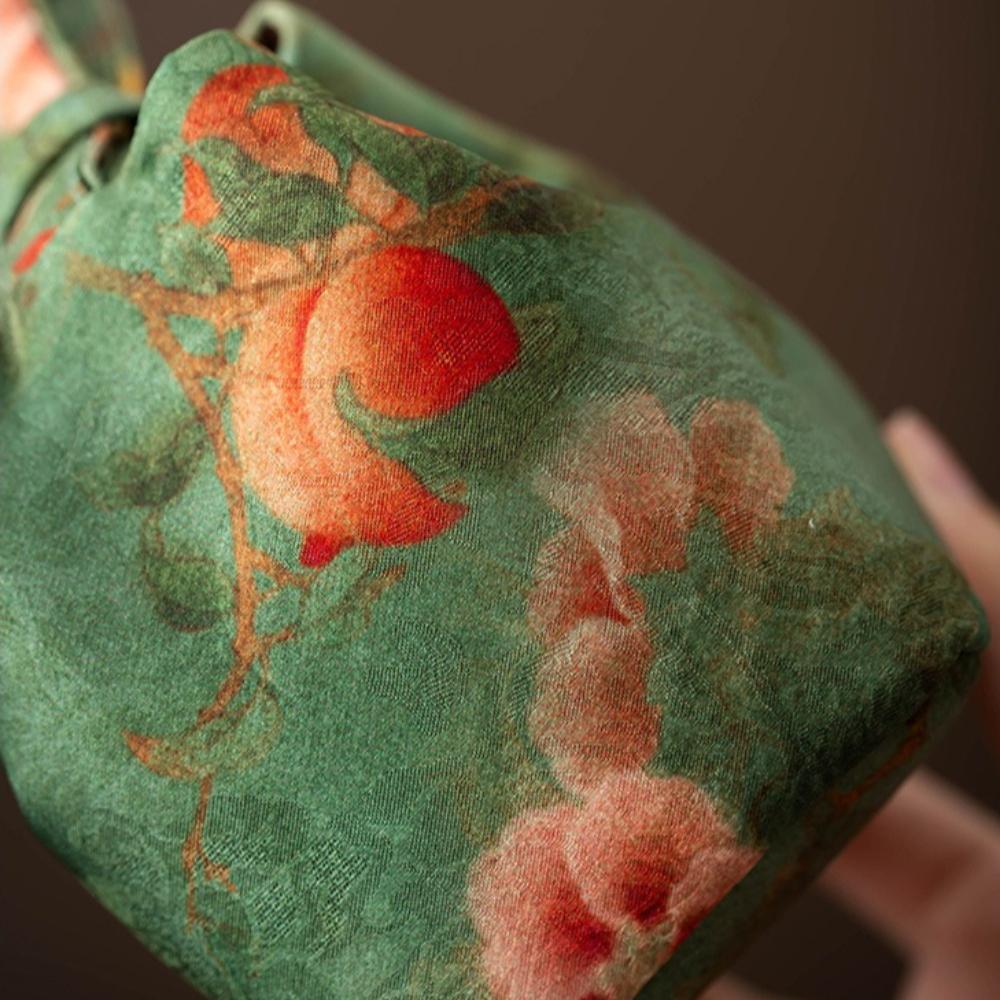 Chinese Style Teacup Drawstring Cloth Pouch Breakage-proof Print Small Item Pouch Portable Multifunctional Teaware Storage Bag