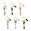 Highland Cow Keychain with Tassels and Silicone Beads Decorative Bag Charm Animal Pendant Keyring Women Key Holder