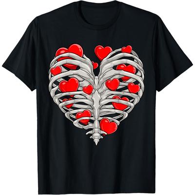 Skeleton Heart Rib Cage X-Ray Adult Boys Girls Funny Valentine Day Cotton Men T Shirt
