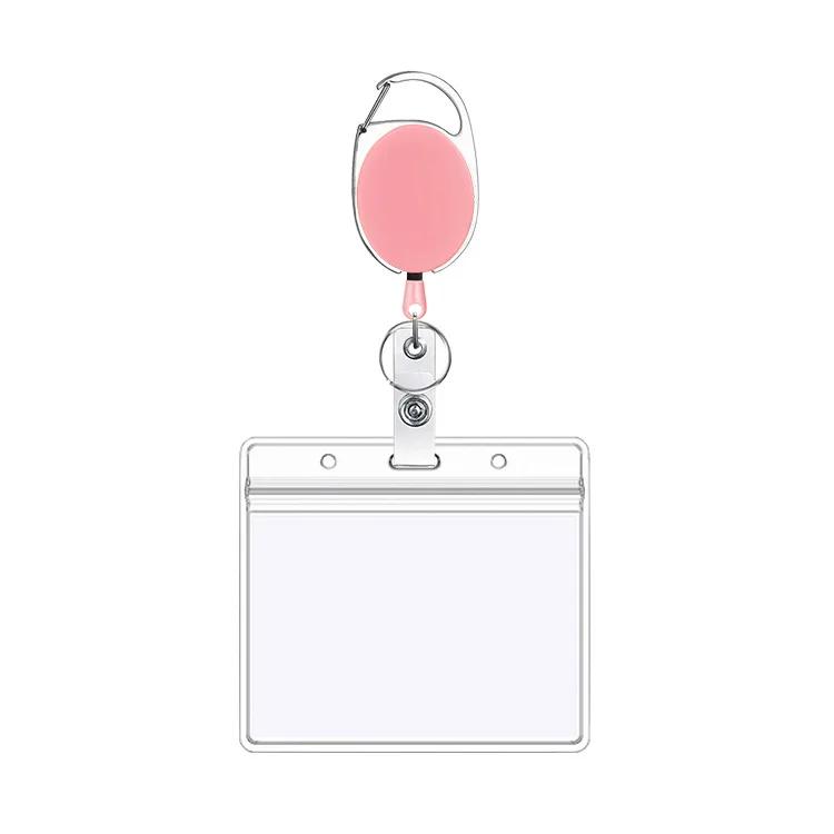 1pc Belt Rope Office Lanyard Clip Keychain Name Tag Holder Keyring Id Card Key Ring Cord Reel Retract Pull KeyChain Badge Holder