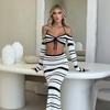 Lace-up Short Navel-open Top Beach Contrast Long Striped Skirt Beach Suit Women's