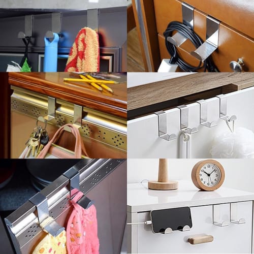 Z-Shaped Door Hook Set, Stainless Steel, 1.8cm/4cm Hooks, Hanger, Door Hanger for Clothes, Hats, and Towels (4, Pure Black)