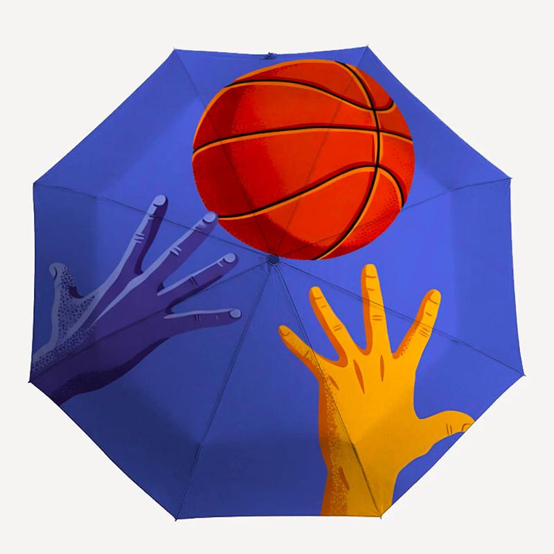 

1pc Basketball Hs One Umbrella a Plastic Hle, Compact Stylish, with a Vibrant Cartoon Pattern, Perfect Home, Travel