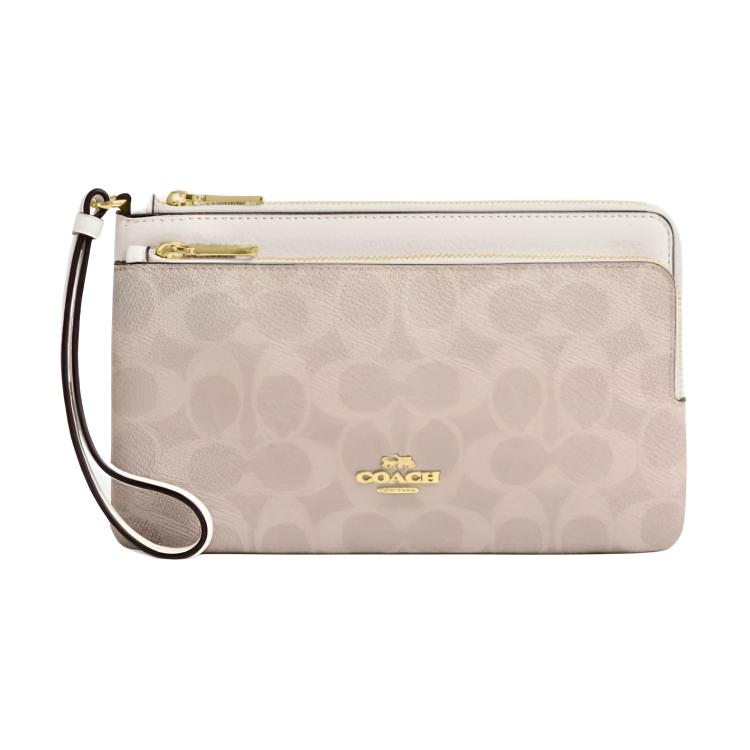 New COACH Signature Coated Canvas With Leather Wallet Small Women's Pink & White CX161-IMXDM