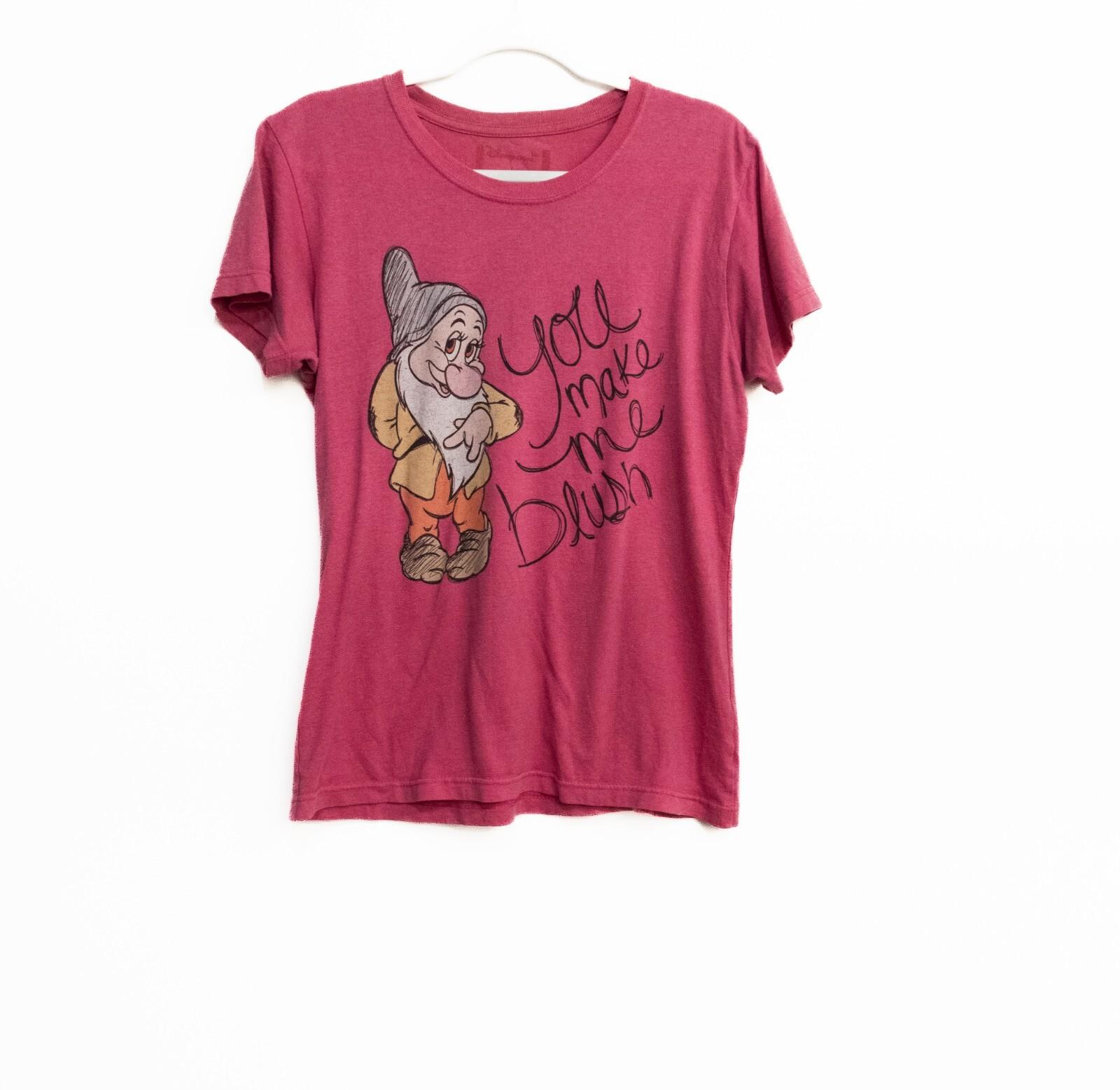 Disney Store Womens Dark Pink Cotton T-Shirt Dwarf You Make Me Blush Graphic L L