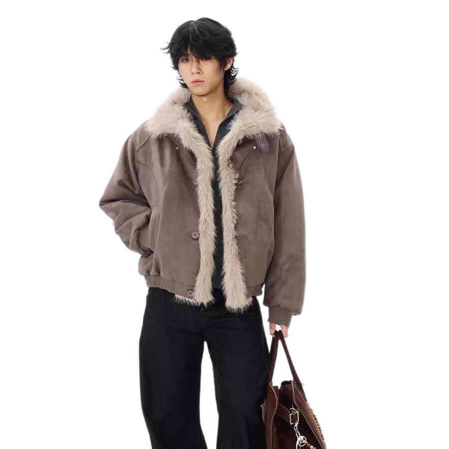 2025 Winter Retro Distressed Mountain Eagle Cotton Coat: Unisex Loose Fit with Warm Fur Collar