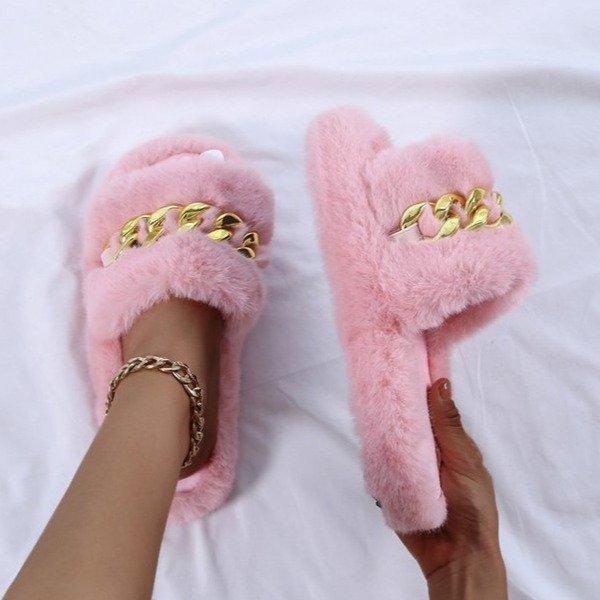 

Тапочки большого размера из импортных товаров, лето 2025, новые плюшевые тапочки в европейском и американском стиле, однотонные, однотонные, классные женские тапочки 43 розовый