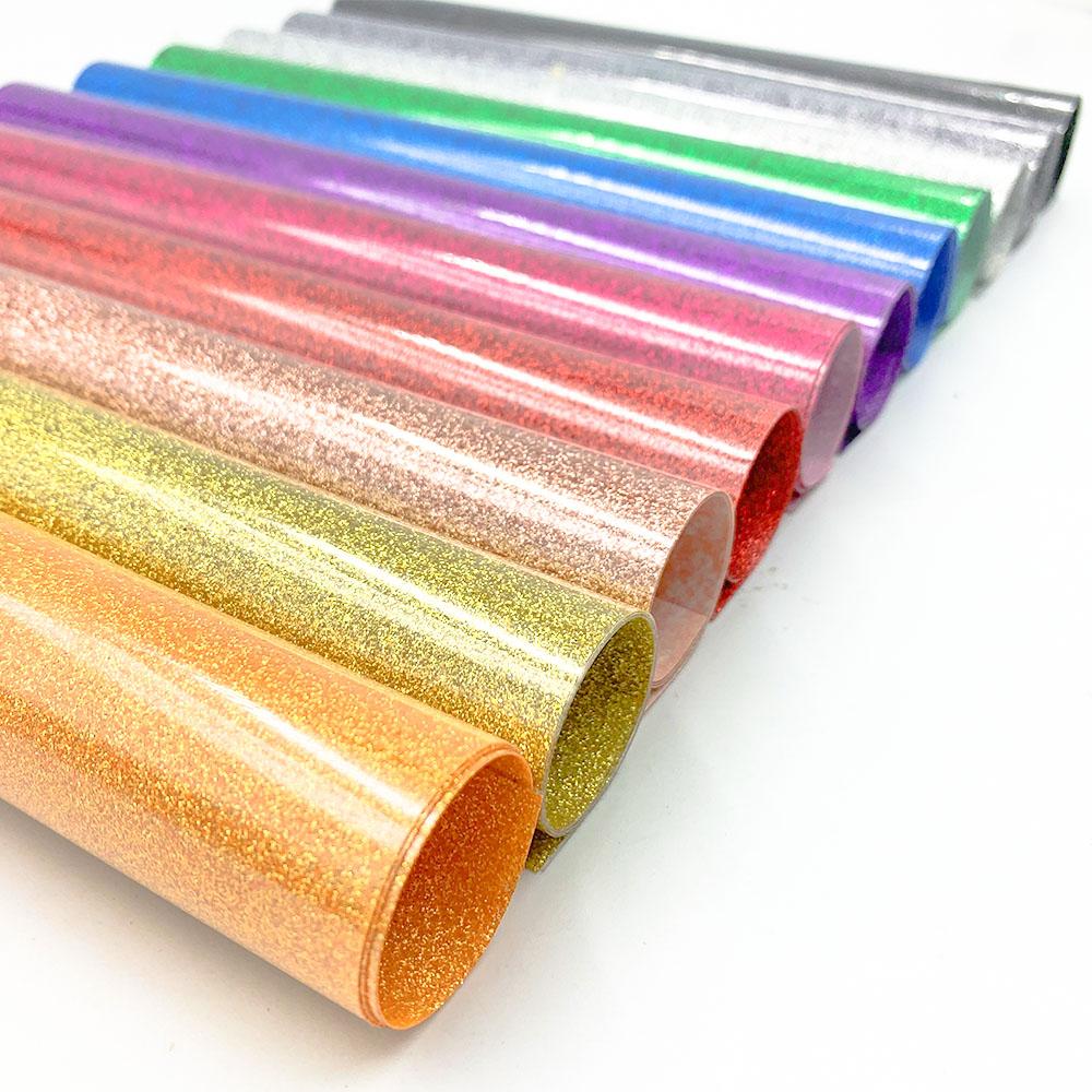 Glitter Heat Transfer Vinyl Film 19" x 39" Shiny PU HTV Heat Press Vinyl Sheet/Roll Iron-on Tshirt Fabrics for cut Silhouette