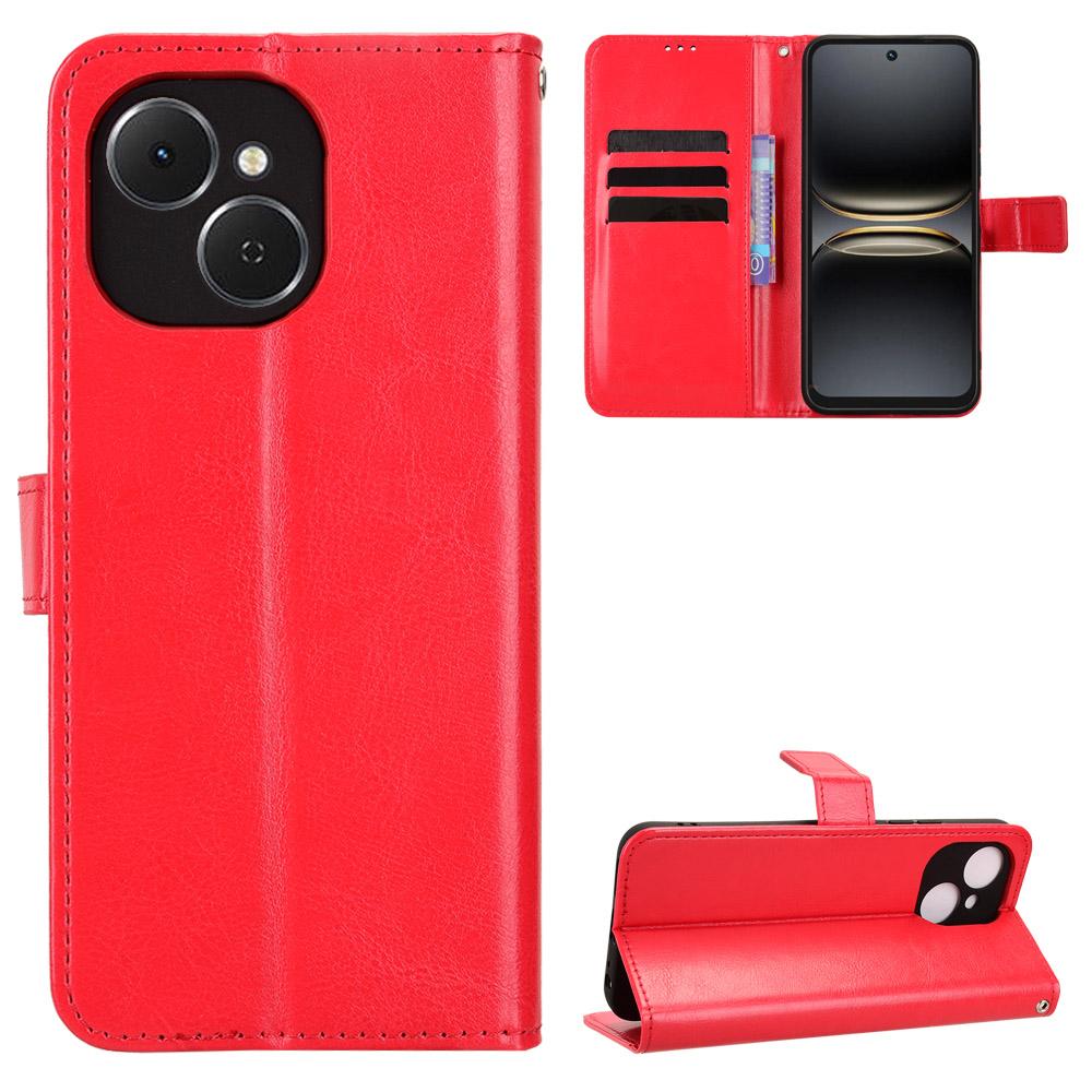 

For TECNO Spark 40C PU Leather Case with Strap Crazy Horse Texture Phone Wallet Cover Red