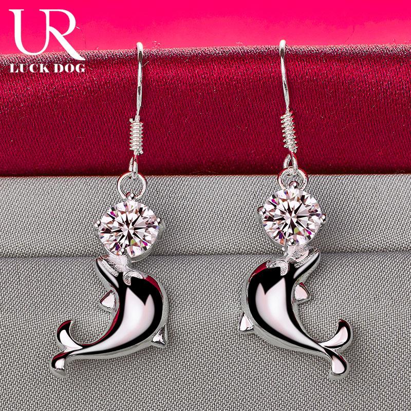 925 Sterling Silver AAA Zircon Dolphin Piercing Earrings Fashionable Wedding Jewelry