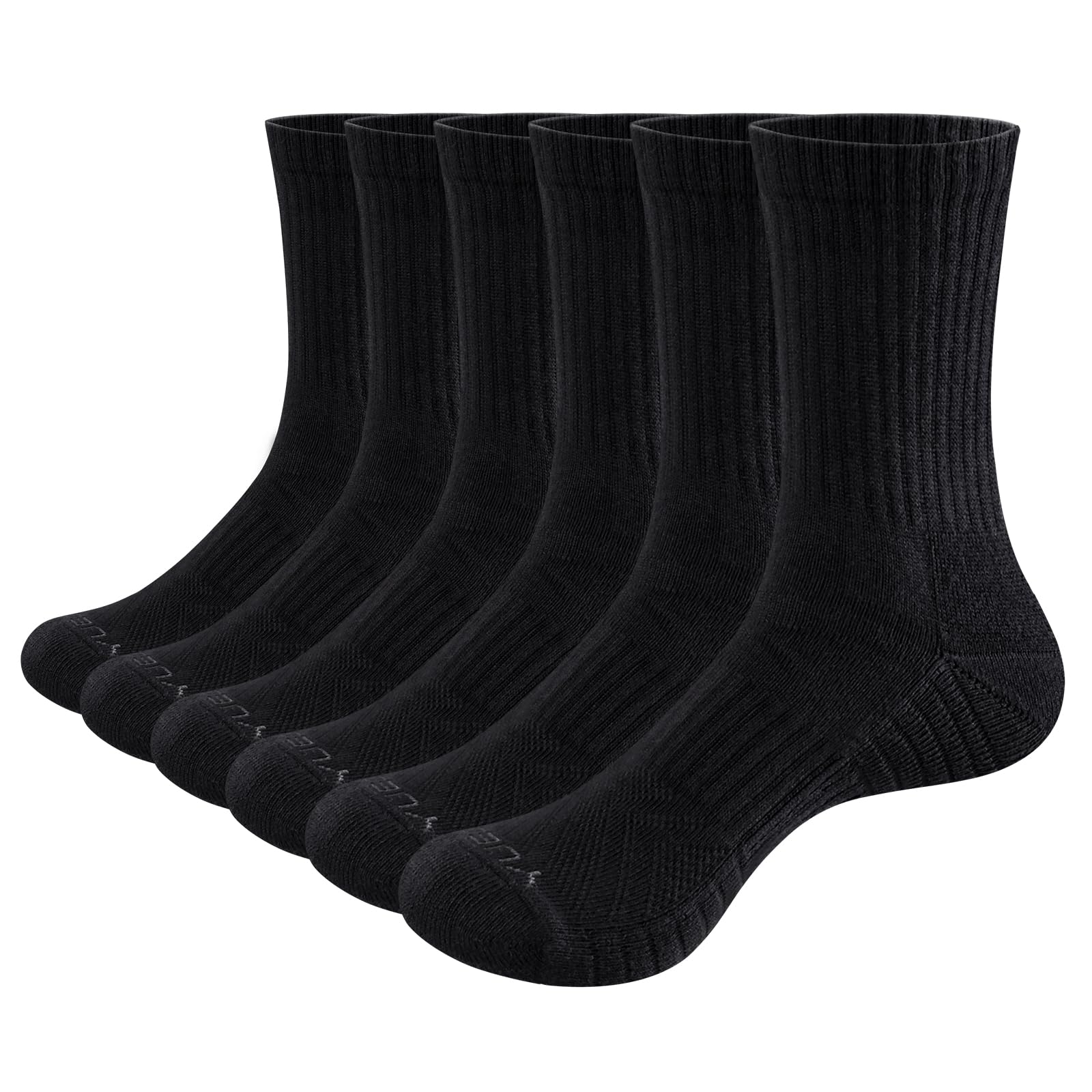 

[YUEDGE] Men s Thick Black Socks, Sports, Casual, Daily Wear, Outdoor, Trekking, Walking, Cotton, Odor-Resistant, Sweat-Absorbing, Size 25-27cm, 6 Pai