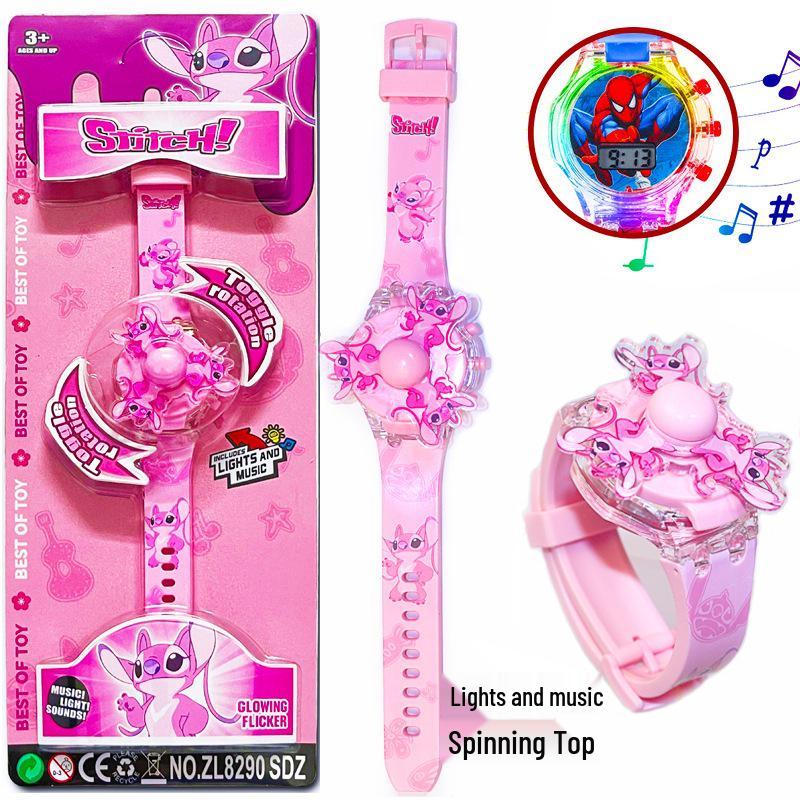 Deluxe Children's Cartoon Music Watch with Colorful Luminous Rotating Gyro - Electronic Toy Gift