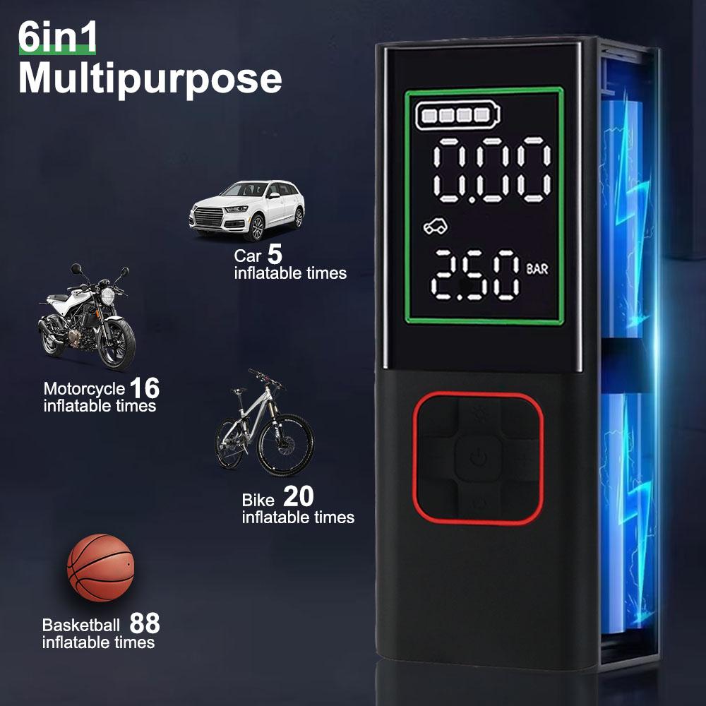 Portable Inflator Tire Pressure Test Tire Air Pump 150W 6000mAh 160PSI Car Air Compressor With LED Flashlight Digital for Motorcycle Bicycle Ball