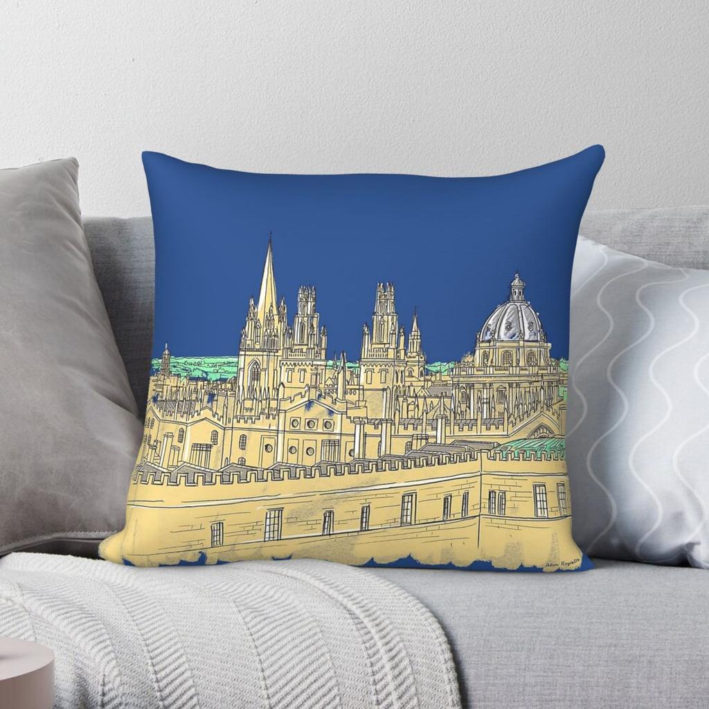 Oxford Skyline Dark Blue Square Pillowcase Polyester Linen Velvet Creative Zip Decor Pillow Case Car Cushion Cover